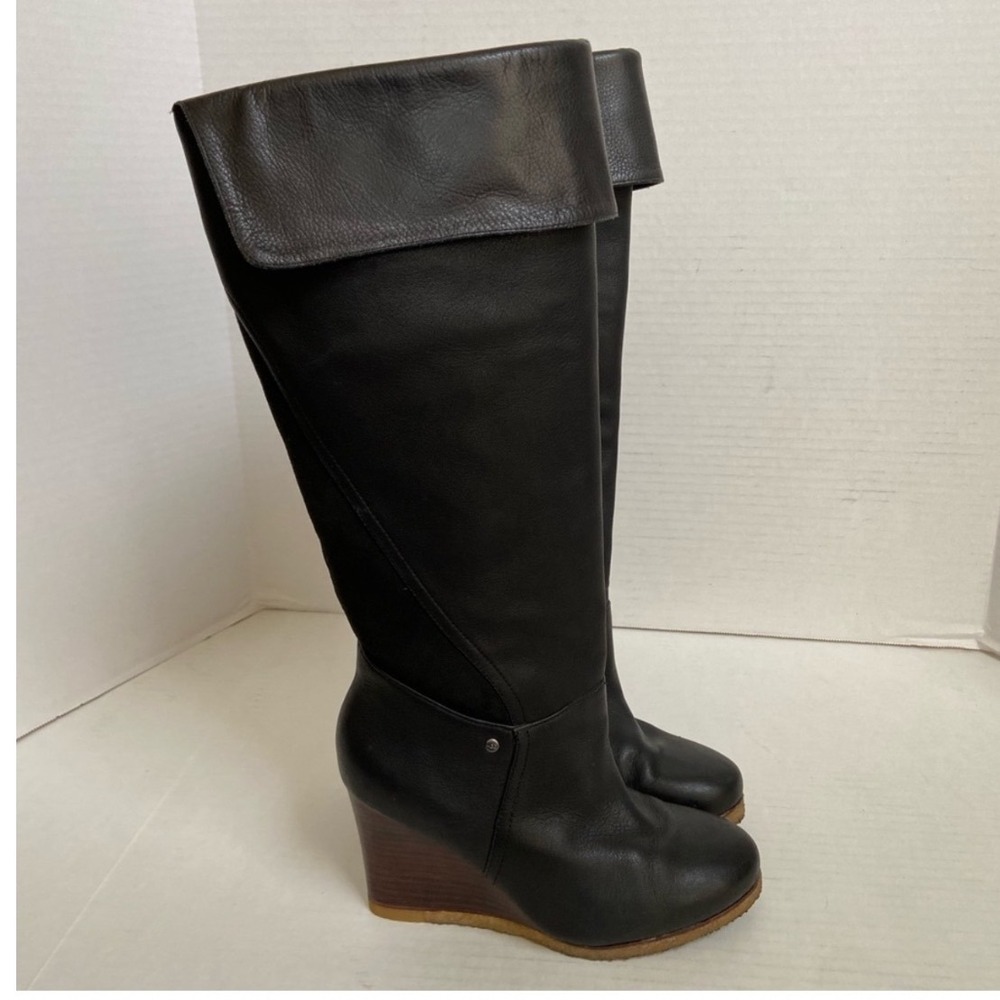 UGG AUSTRALIA RAVENNA LEATHER KNEE HIGH WEDGE BOOTS 9
